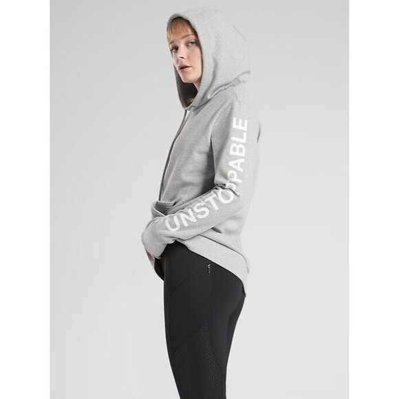 Athleta Unstoppable pullover women's hoodie sweatshirt thumb holes gray M - Picture 3 of 11